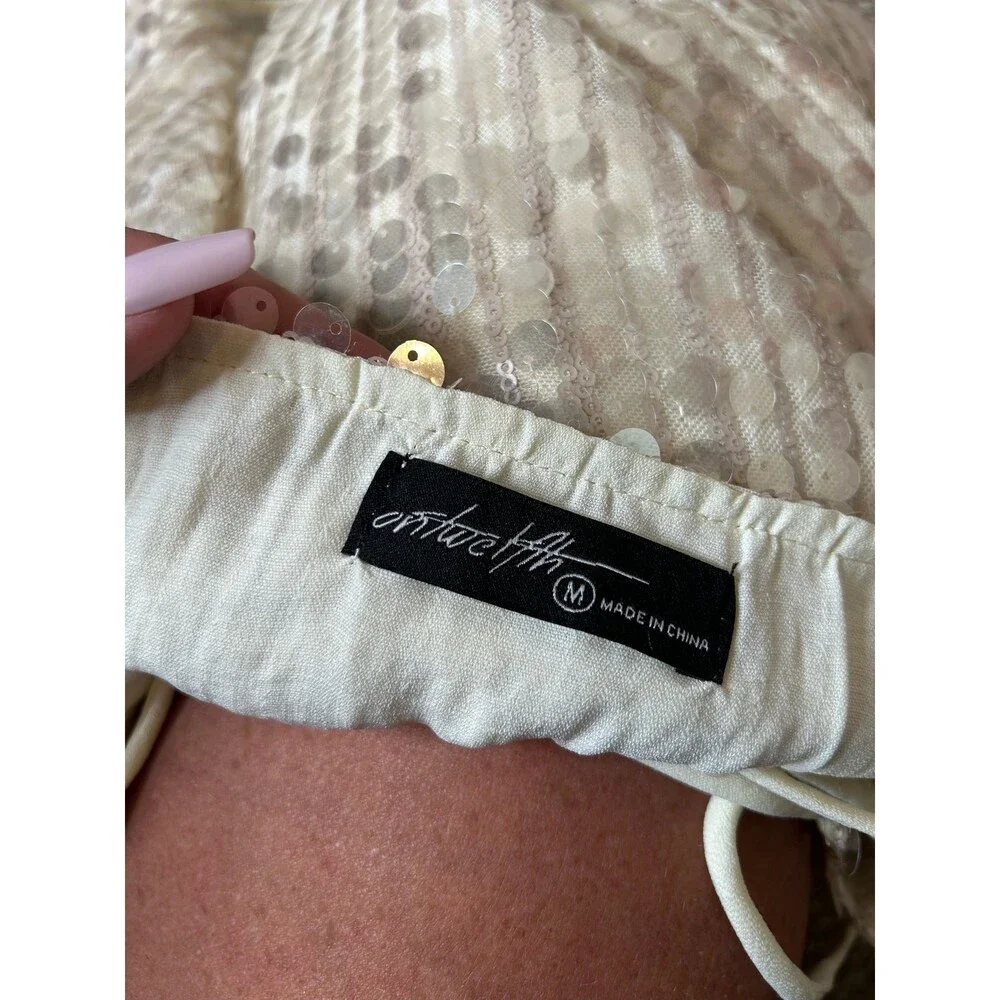 On Two Fifth sparkly sequined top strappy cream/gold shimmer  SZ M sleeveless - Picture 10 of 10
